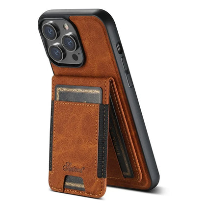 SUTENI H17 For iPhone 13 Pro Magnetic Case Card Slots Leather+TPU Kickstand Phone Cover