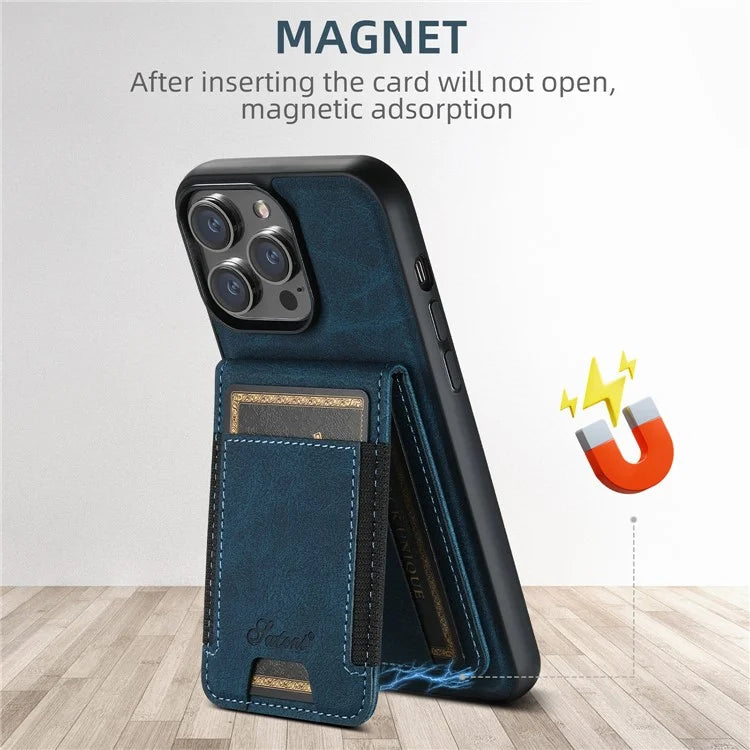 SUTENI H17 For iPhone 13 Pro Max Case Card Slots Kickstand Leather+TPU Phone Cover