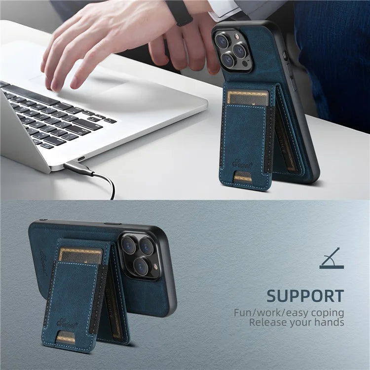 SUTENI H17 For iPhone 13 Pro Max Case Card Slots Kickstand Leather+TPU Phone Cover