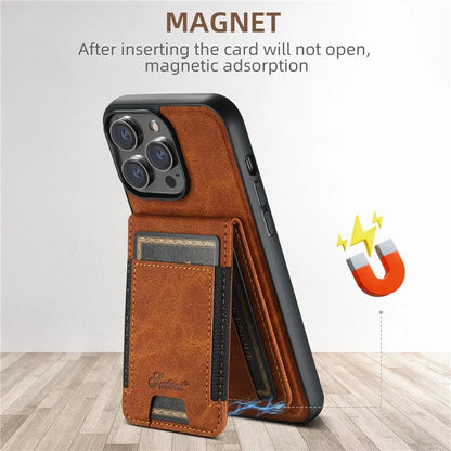 SUTENI H17 For iPhone 13 Pro Max Case Card Slots Kickstand Leather+TPU Phone Cover