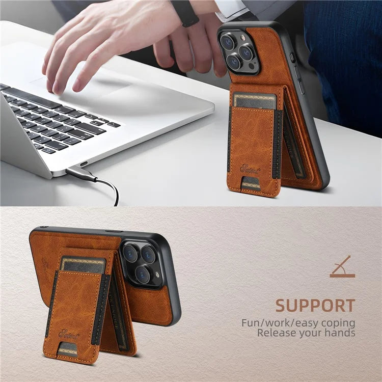 SUTENI H17 For iPhone 13 Pro Max Case Card Slots Kickstand Leather+TPU Phone Cover