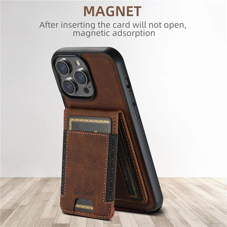 SUTENI H17 For iPhone 13 Pro Max Case Card Slots Kickstand Leather+TPU Phone Cover