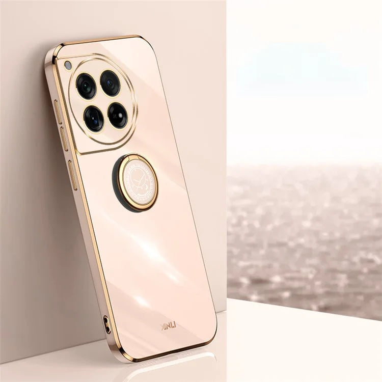 XINLI For OnePlus 12 5G Case Electroplaing TPU Cover with Ring Kickstand