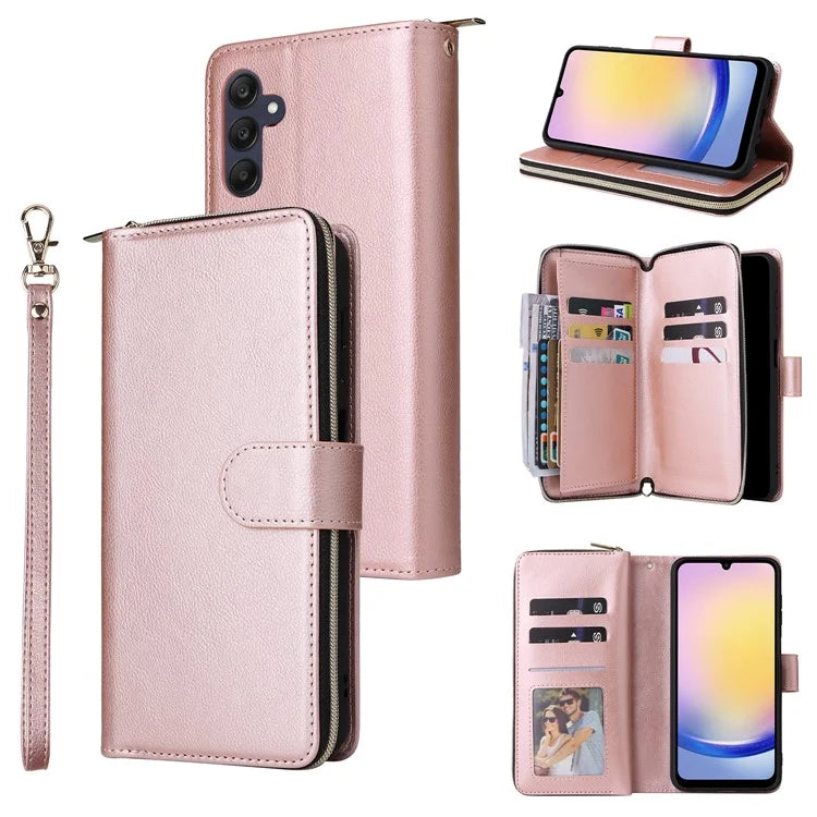 For Samsung Galaxy A25 5G (Global) (161.0 x 76.5 x 8.3mm) Case Card Slots Zipper Leather Cover
