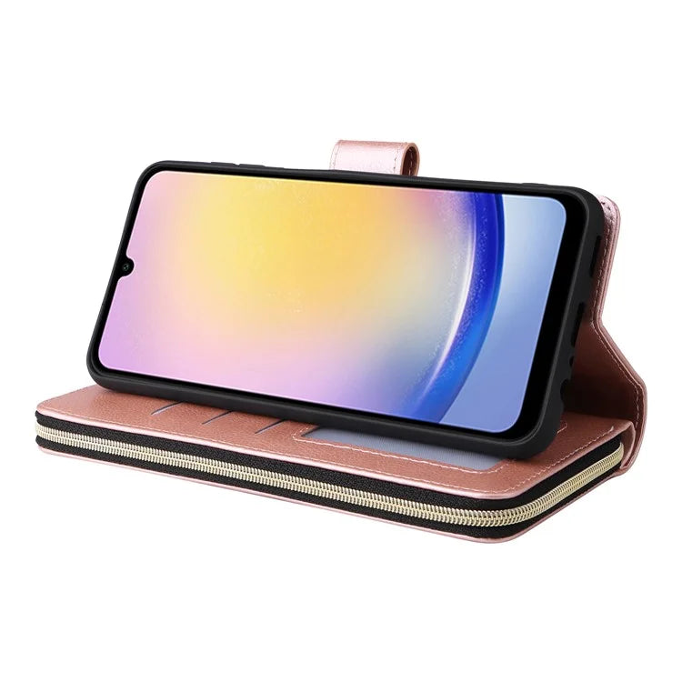 For Samsung Galaxy A25 5G (Global) (161.0 x 76.5 x 8.3mm) Case Card Slots Zipper Leather Cover