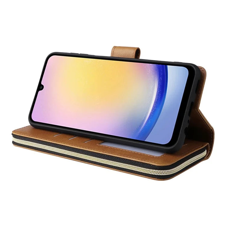 For Samsung Galaxy A25 5G (Global) (161.0 x 76.5 x 8.3mm) Case Card Slots Zipper Leather Cover