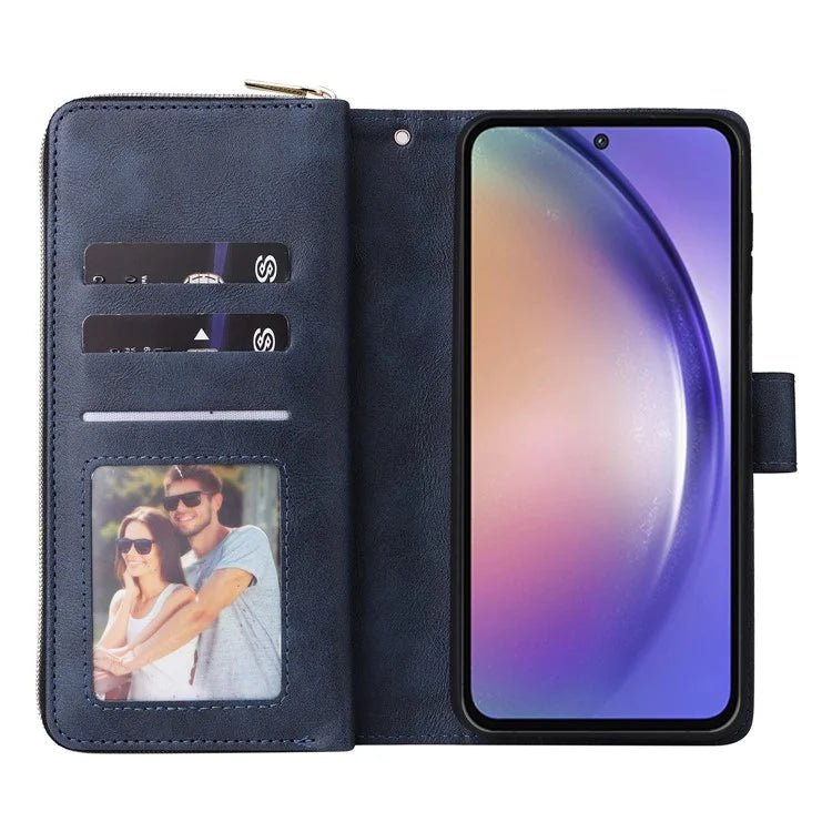 For Samsung Galaxy A55 5G Case Card Slots Zipper Leather Phone Cover