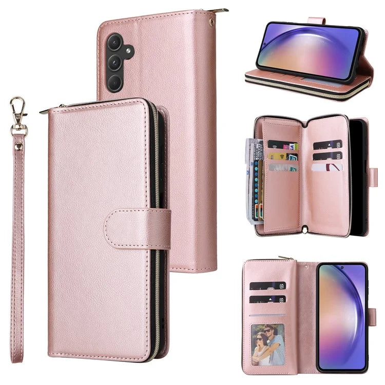 For Samsung Galaxy A55 5G Case Card Slots Zipper Leather Phone Cover