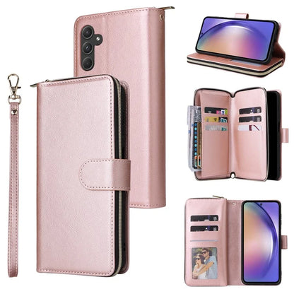 For Samsung Galaxy A55 5G Case Card Slots Zipper Leather Phone Cover