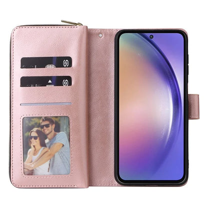 For Samsung Galaxy A55 5G Case Card Slots Zipper Leather Phone Cover