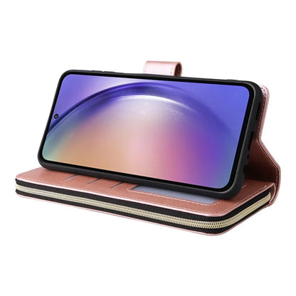 For Samsung Galaxy A55 5G Case Card Slots Zipper Leather Phone Cover