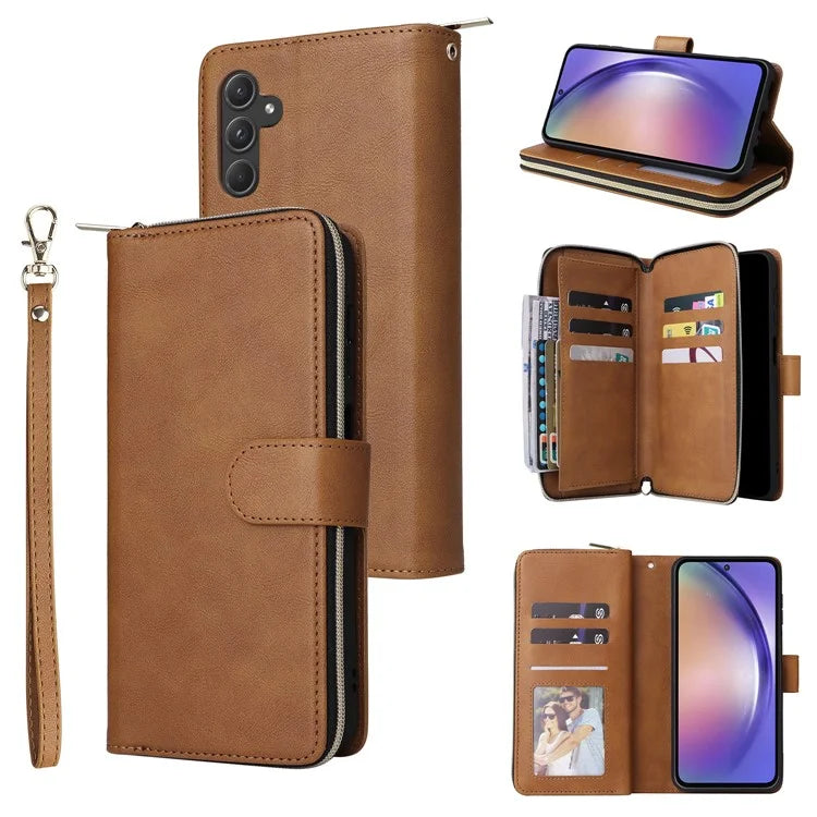 For Samsung Galaxy A55 5G Case Card Slots Zipper Leather Phone Cover