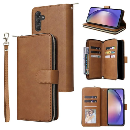 For Samsung Galaxy A55 5G Case Card Slots Zipper Leather Phone Cover