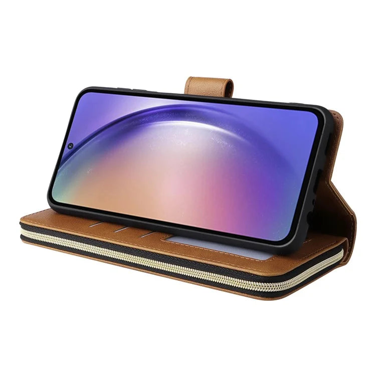 For Samsung Galaxy A55 5G Case Card Slots Zipper Leather Phone Cover