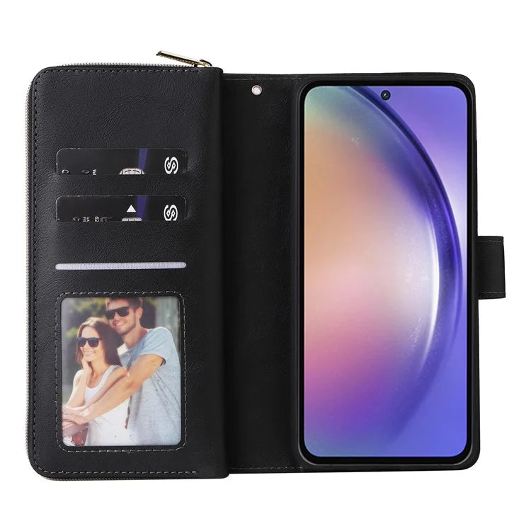 For Samsung Galaxy A55 5G Case Card Slots Zipper Leather Phone Cover
