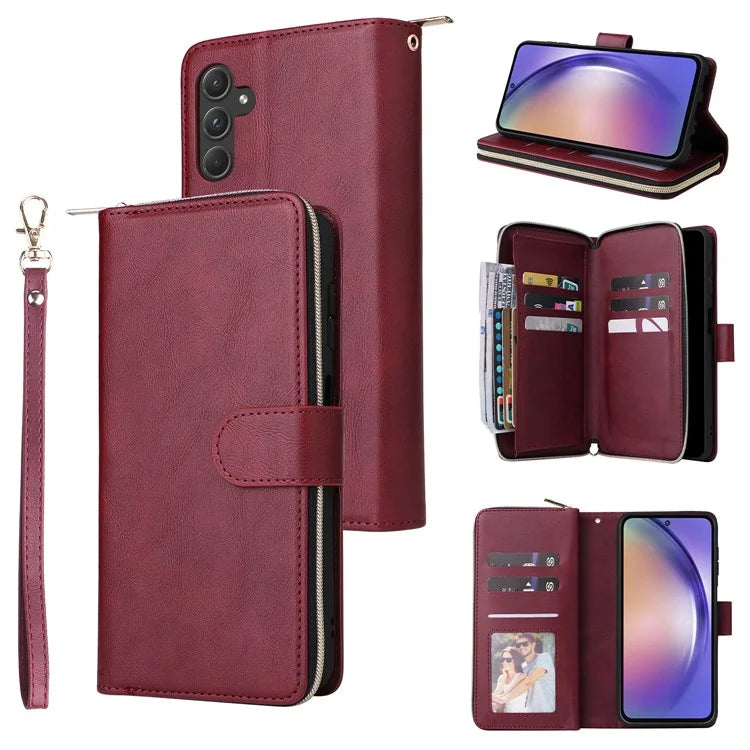 For Samsung Galaxy A55 5G Case Card Slots Zipper Leather Phone Cover