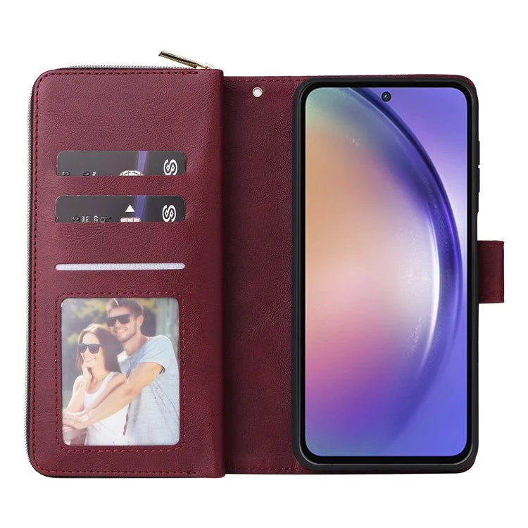 For Samsung Galaxy A55 5G Case Card Slots Zipper Leather Phone Cover