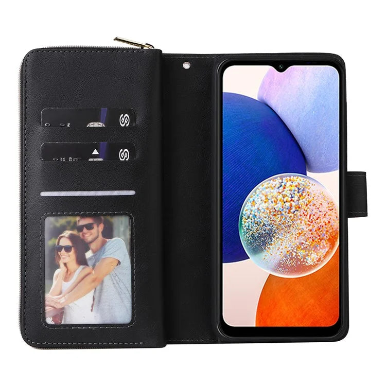 For Samsung Galaxy A15 4G / A15 5G Case Leather 9 Card Slots Phone Cover with Wrist Strap