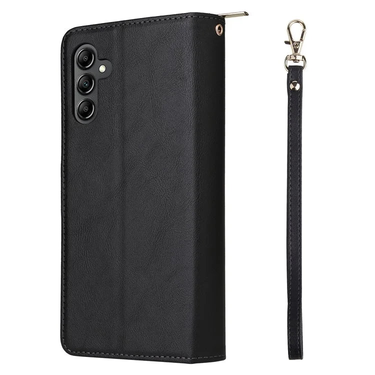 For Samsung Galaxy A15 4G / A15 5G Case Leather 9 Card Slots Phone Cover with Wrist Strap