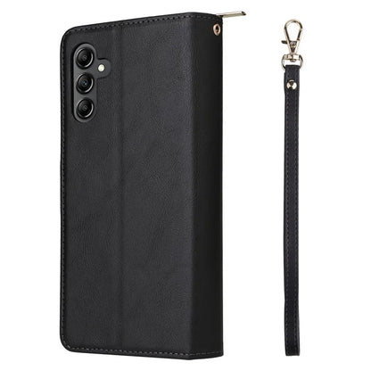 For Samsung Galaxy A15 4G / A15 5G Case Leather 9 Card Slots Phone Cover with Wrist Strap
