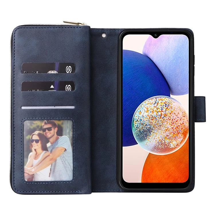 For Samsung Galaxy A15 4G / A15 5G Case Leather 9 Card Slots Phone Cover with Wrist Strap