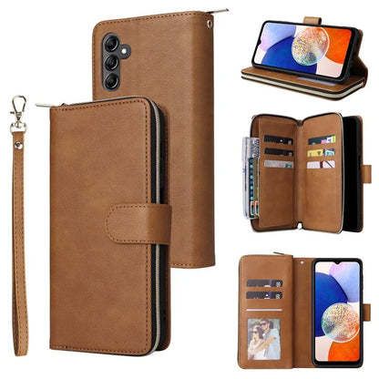 For Samsung Galaxy A15 4G / A15 5G Case Leather 9 Card Slots Phone Cover with Wrist Strap