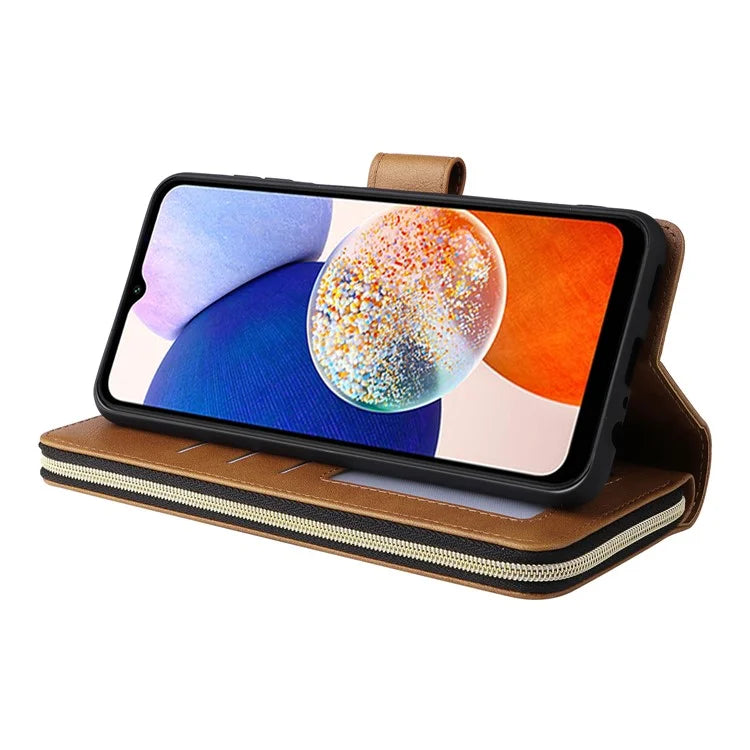 For Samsung Galaxy A15 4G / A15 5G Case Leather 9 Card Slots Phone Cover with Wrist Strap