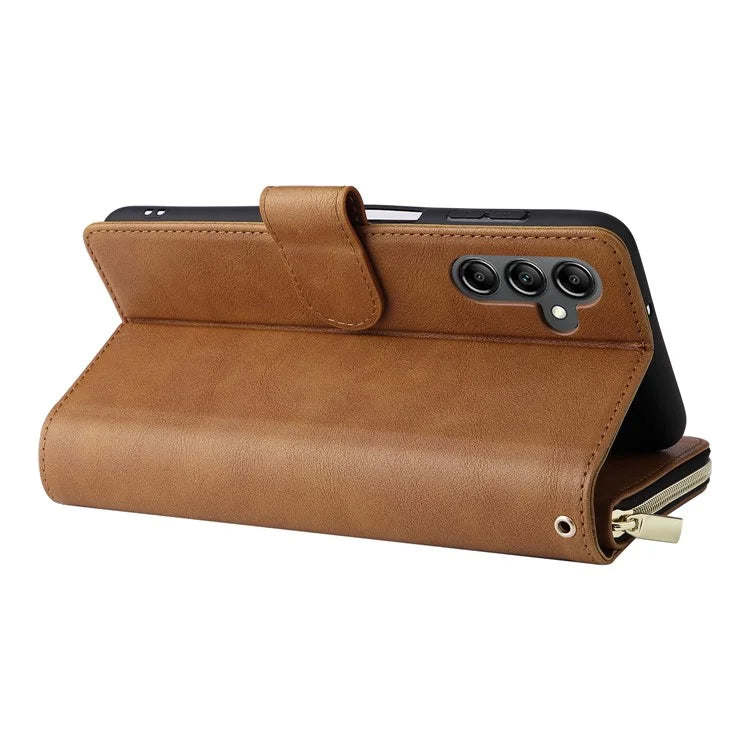 For Samsung Galaxy A15 4G / A15 5G Case Leather 9 Card Slots Phone Cover with Wrist Strap