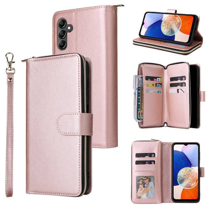 For Samsung Galaxy A15 4G / A15 5G Case Leather 9 Card Slots Phone Cover with Wrist Strap