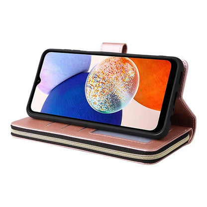 For Samsung Galaxy A15 4G / A15 5G Case Leather 9 Card Slots Phone Cover with Wrist Strap