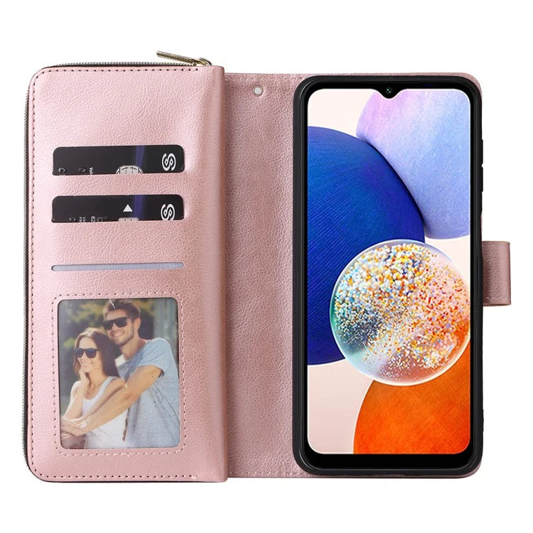 For Samsung Galaxy A15 4G / A15 5G Case Leather 9 Card Slots Phone Cover with Wrist Strap