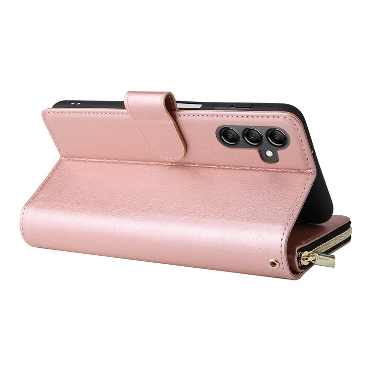 For Samsung Galaxy A15 4G / A15 5G Case Leather 9 Card Slots Phone Cover with Wrist Strap