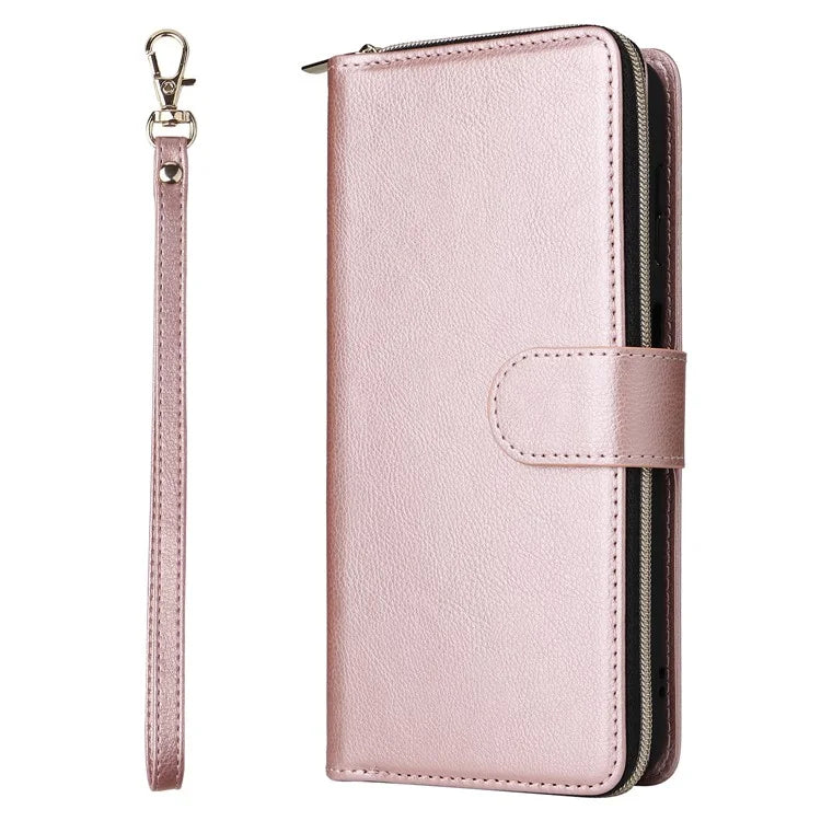 For Samsung Galaxy A15 4G / A15 5G Case Leather 9 Card Slots Phone Cover with Wrist Strap