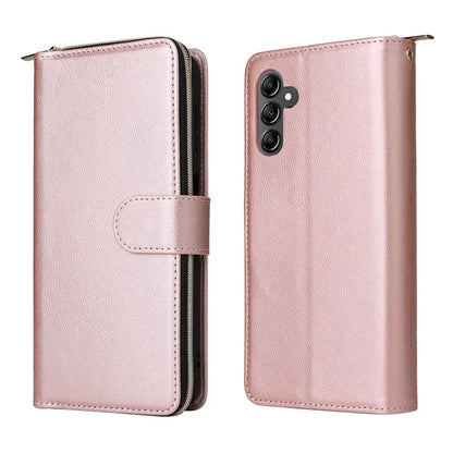 For Samsung Galaxy A15 4G / A15 5G Case Leather 9 Card Slots Phone Cover with Wrist Strap