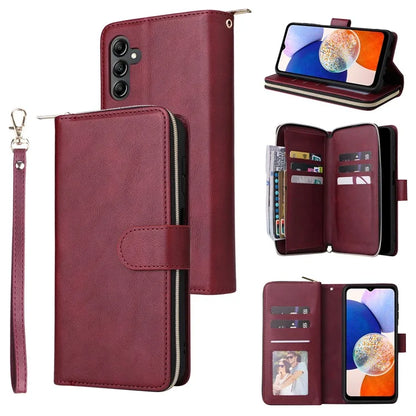For Samsung Galaxy A15 4G / A15 5G Case Leather 9 Card Slots Phone Cover with Wrist Strap