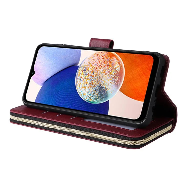 For Samsung Galaxy A15 4G / A15 5G Case Leather 9 Card Slots Phone Cover with Wrist Strap
