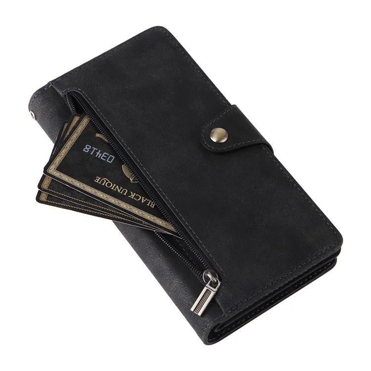 For Xiaomi Redmi Note 13 5G Leather Case Rivet Decor 9 Card Holder Slots Zipper Pocket Cover