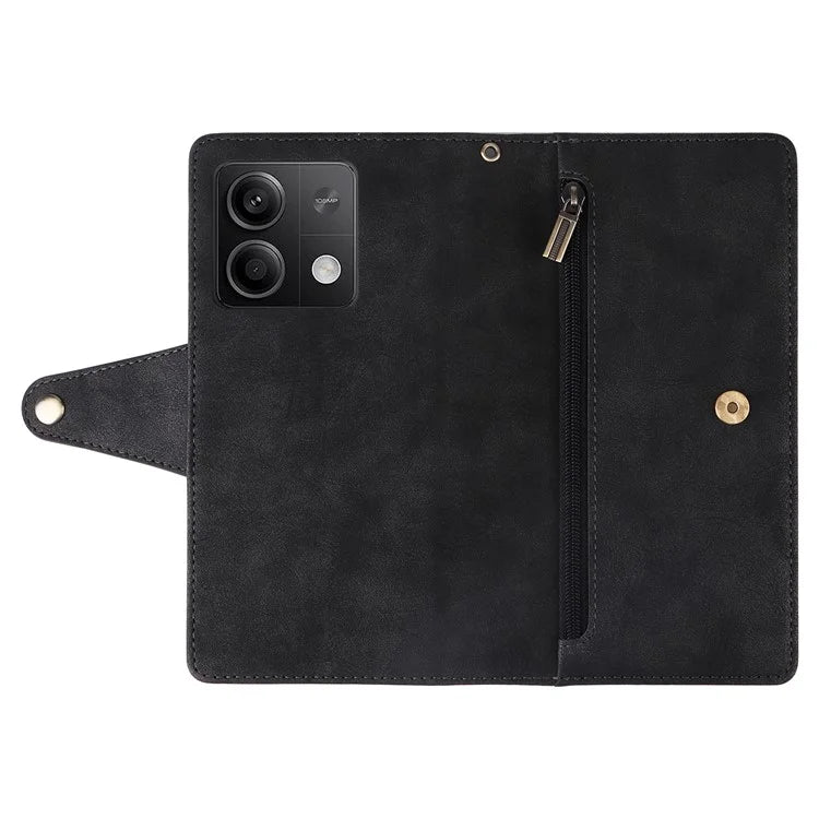 For Xiaomi Redmi Note 13 5G Leather Case Rivet Decor 9 Card Holder Slots Zipper Pocket Cover