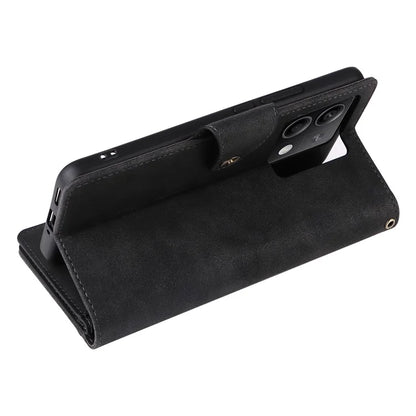 For Xiaomi Redmi Note 13 5G Leather Case Rivet Decor 9 Card Holder Slots Zipper Pocket Cover