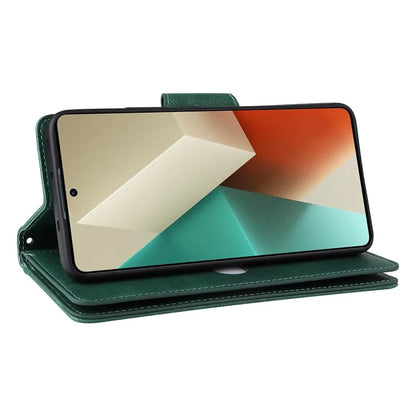 For Xiaomi Redmi Note 13 5G Leather Case Rivet Decor 9 Card Holder Slots Zipper Pocket Cover