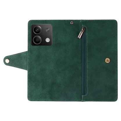 For Xiaomi Redmi Note 13 5G Leather Case Rivet Decor 9 Card Holder Slots Zipper Pocket Cover