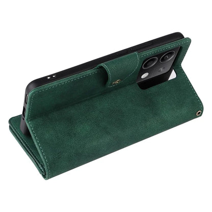 For Xiaomi Redmi Note 13 5G Leather Case Rivet Decor 9 Card Holder Slots Zipper Pocket Cover