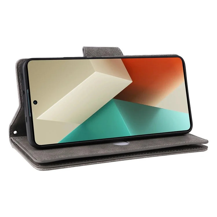 For Xiaomi Redmi Note 13 5G Leather Case Rivet Decor 9 Card Holder Slots Zipper Pocket Cover