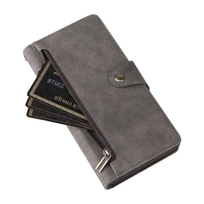 For Xiaomi Redmi Note 13 5G Leather Case Rivet Decor 9 Card Holder Slots Zipper Pocket Cover