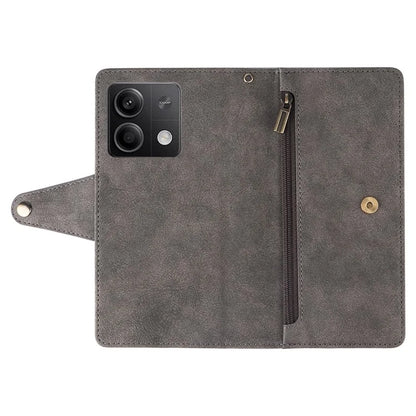 For Xiaomi Redmi Note 13 5G Leather Case Rivet Decor 9 Card Holder Slots Zipper Pocket Cover