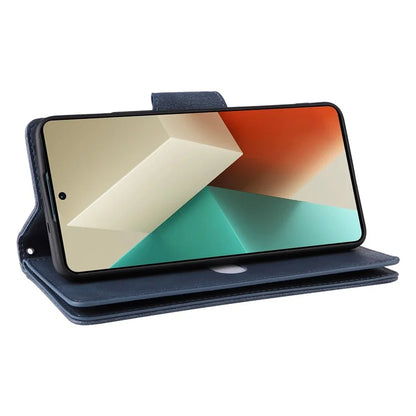 For Xiaomi Redmi Note 13 5G Leather Case Rivet Decor 9 Card Holder Slots Zipper Pocket Cover