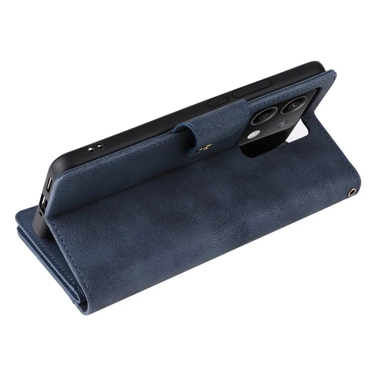 For Xiaomi Redmi Note 13 5G Leather Case Rivet Decor 9 Card Holder Slots Zipper Pocket Cover
