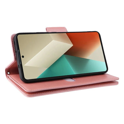 For Xiaomi Redmi Note 13 5G Leather Case Rivet Decor 9 Card Holder Slots Zipper Pocket Cover