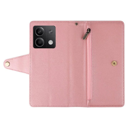 For Xiaomi Redmi Note 13 5G Leather Case Rivet Decor 9 Card Holder Slots Zipper Pocket Cover