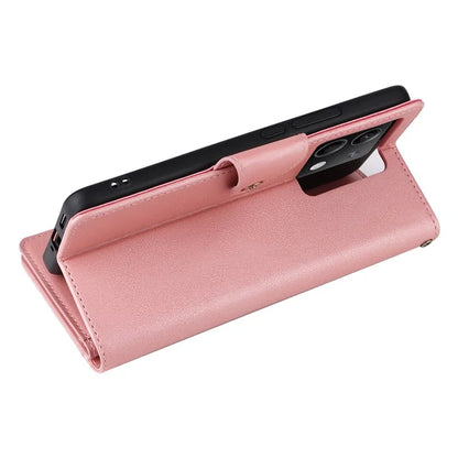 For Xiaomi Redmi Note 13 5G Leather Case Rivet Decor 9 Card Holder Slots Zipper Pocket Cover